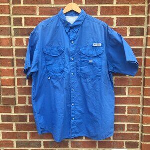 Columbia PFG Fishing Shirt Blue Mesh Lined Vent Back Hiking Camping Mens XL